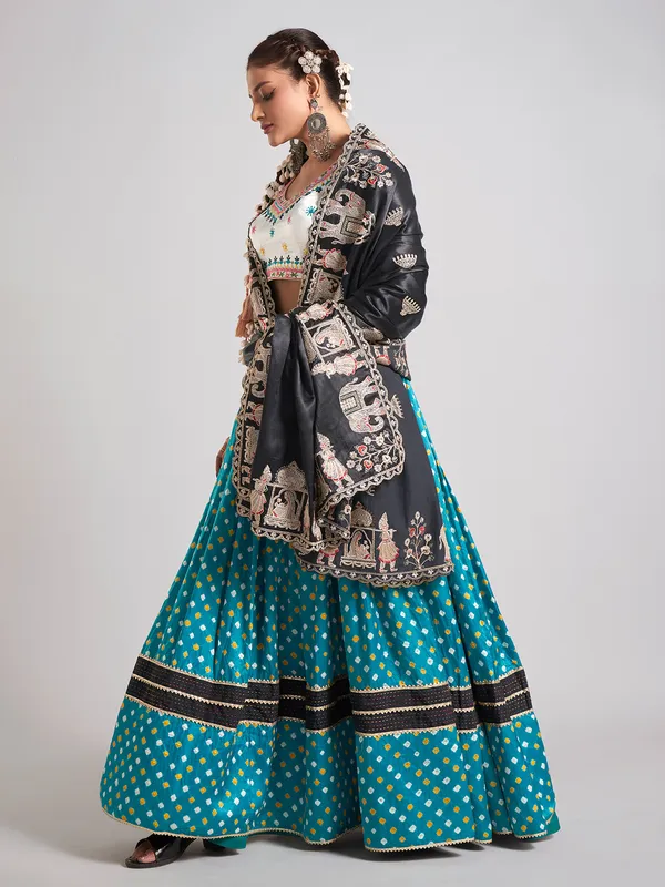 Aqua and black silk navratri chaniya choli