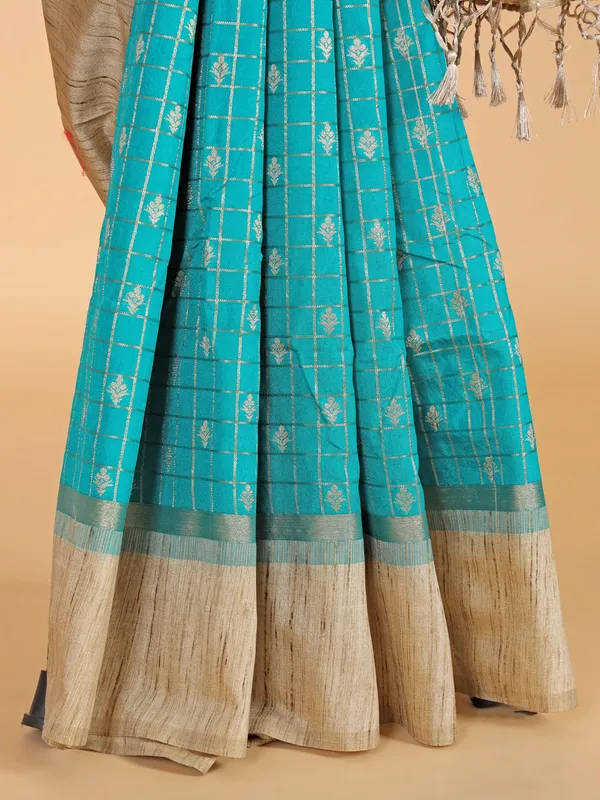 Aqua art semi silk zari weaving saree for women