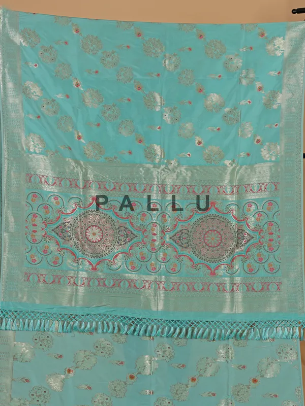 Aqua banarasi silk saree with zari weaving