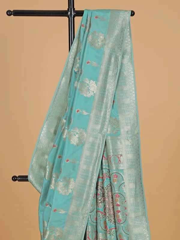 Aqua banarasi silk saree with zari weaving