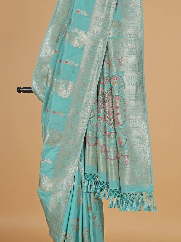 Aqua banarasi silk saree with zari weaving
