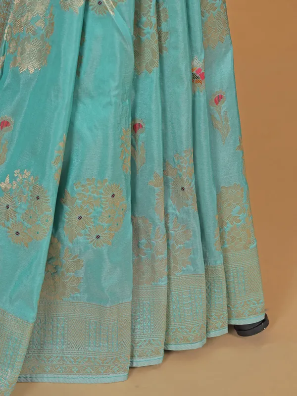 Aqua banarasi silk saree with zari weaving