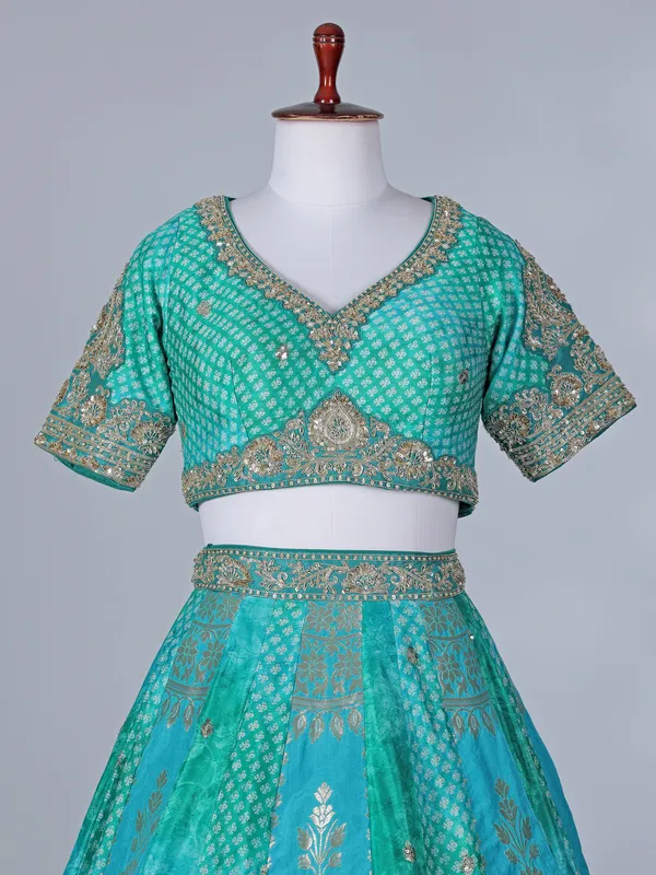 Aqua banarasi silk wedding wear lehenga choli