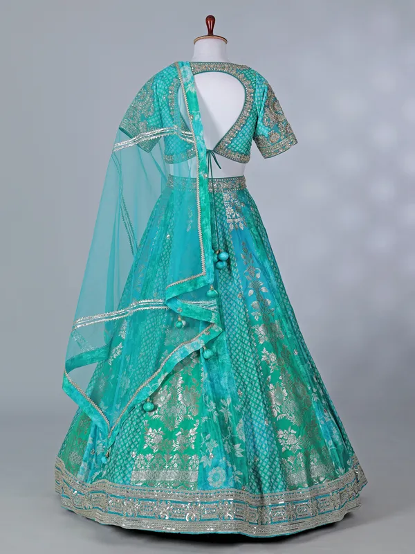 Aqua banarasi silk wedding wear lehenga choli