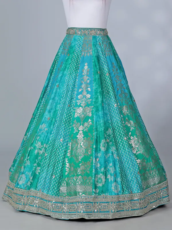 Aqua banarasi silk wedding wear lehenga choli