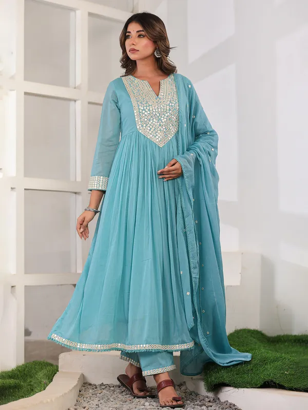 Aqua bloom cotton silk kurti set
