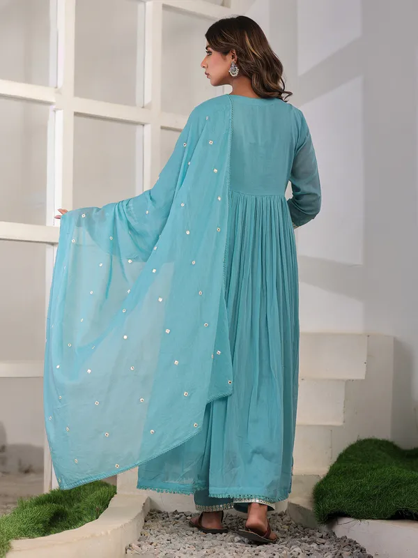 Aqua bloom cotton silk kurti set