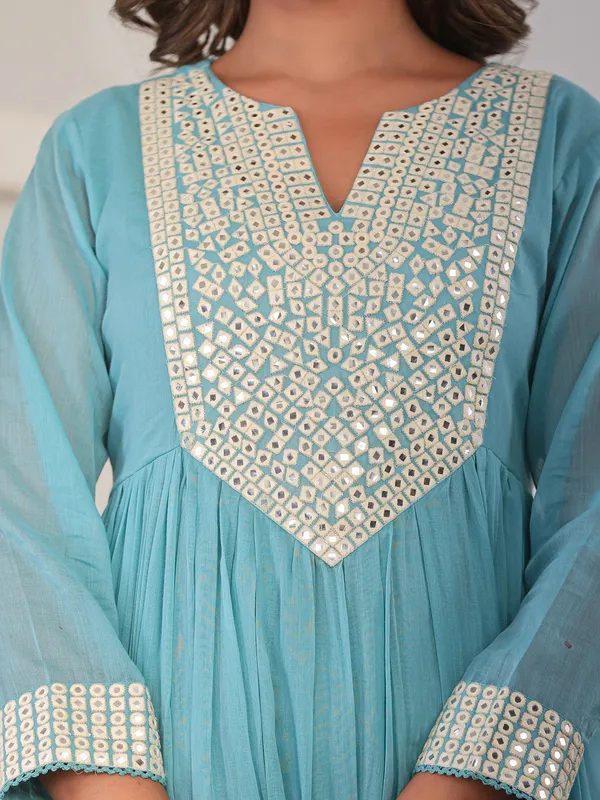 Aqua bloom cotton silk kurti set