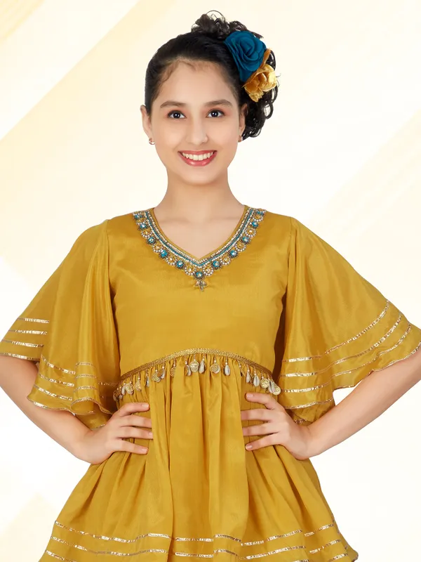 Aqua blue pepulm style lehenga choli for girls