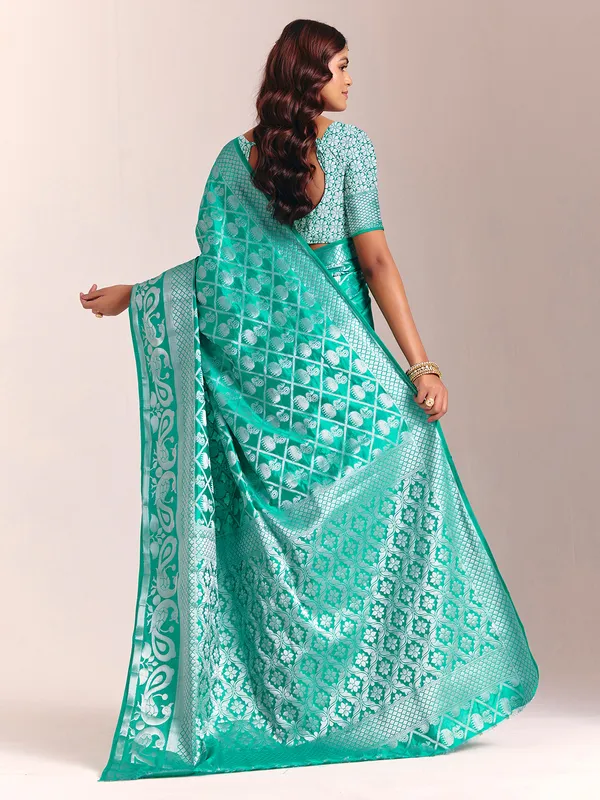 Aqua blue silk saree with zari shine