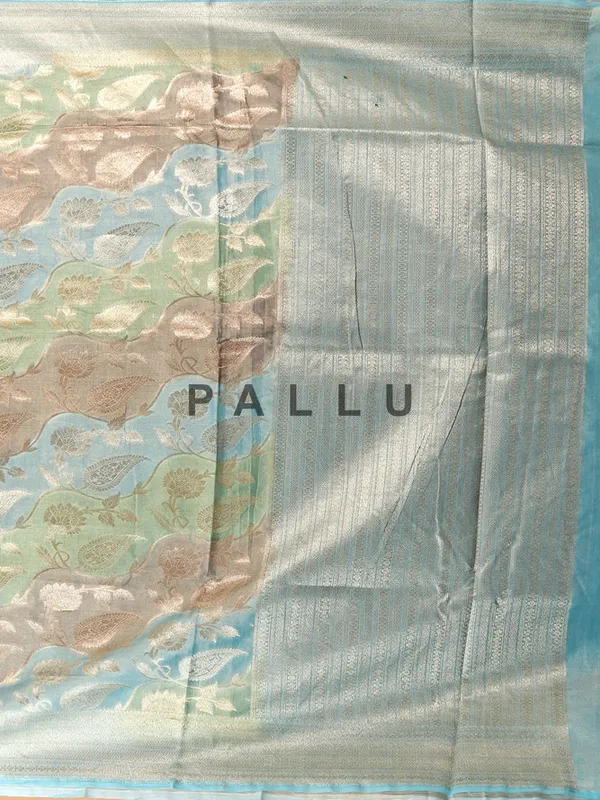 Aqua blue silk saree with zari work