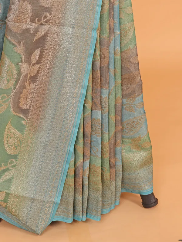 Aqua blue silk saree with zari work