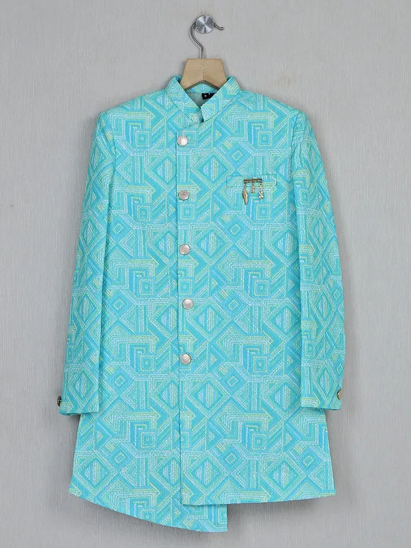 Aqua boys silk indowestern for wedding