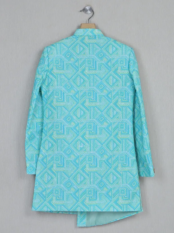 Aqua boys silk indowestern for wedding