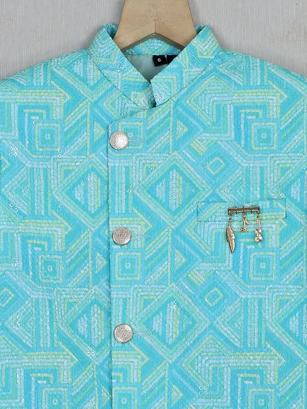 Aqua boys silk indowestern for wedding