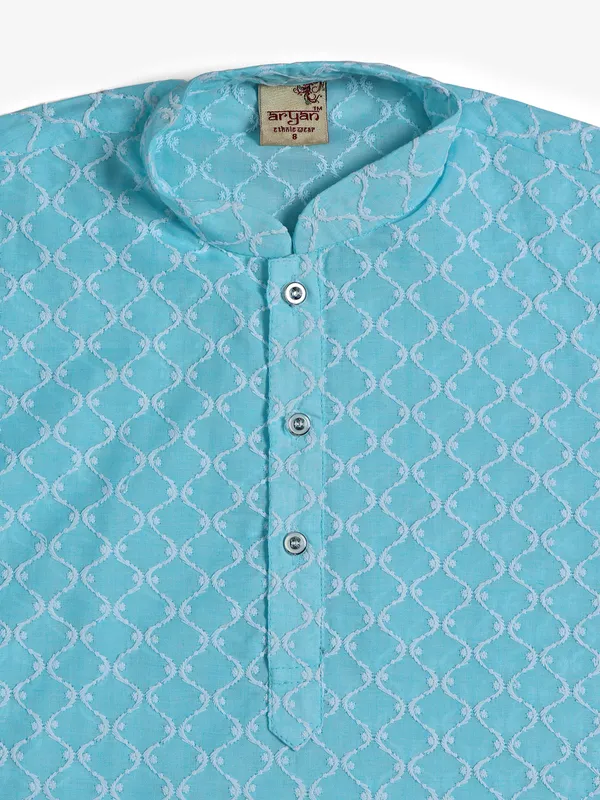 Aqua cotton embroidery kurta suit