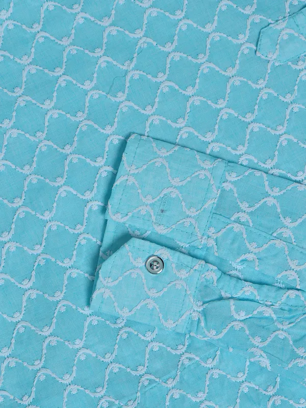 Aqua cotton embroidery kurta suit