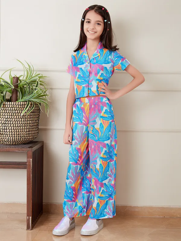 Aqua cotton printed co ord set