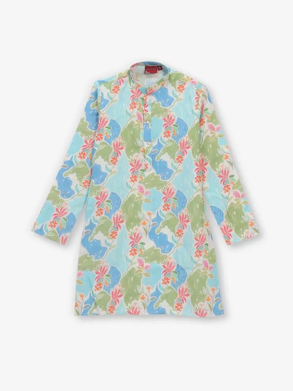 Aqua cotton printed kurta set