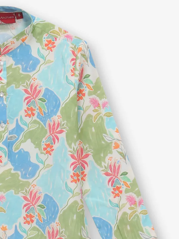 Aqua cotton printed kurta set