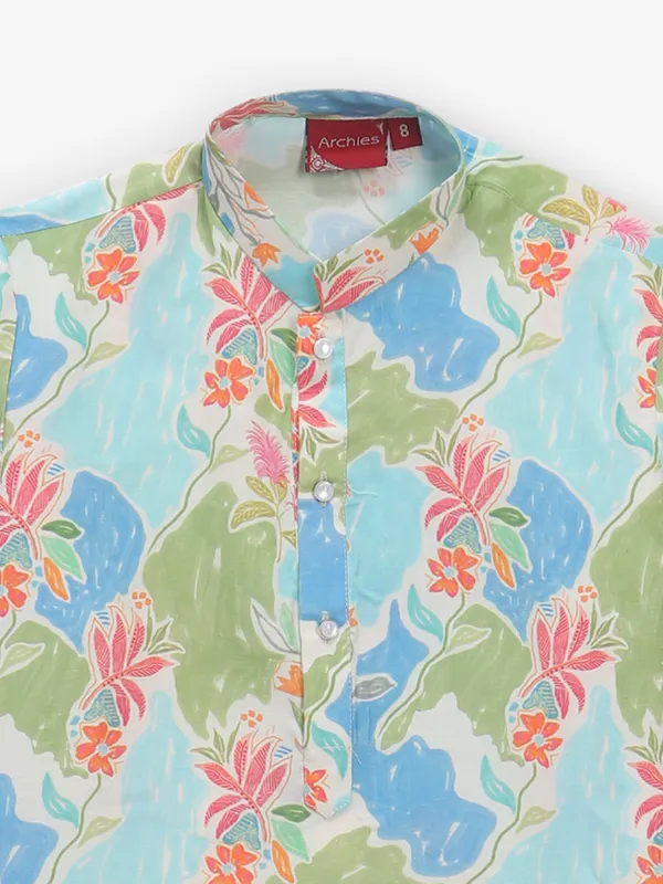 Aqua cotton printed kurta set