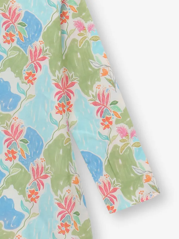 Aqua cotton printed kurta set
