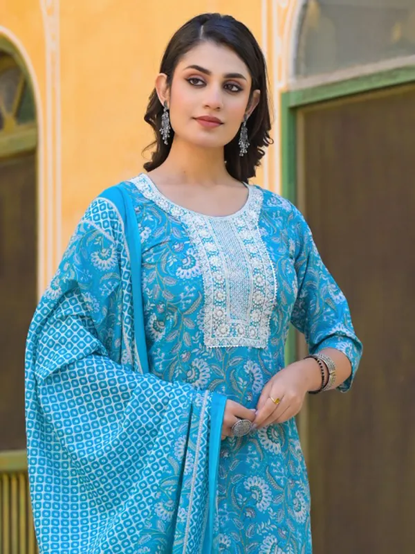 Aqua cotton printed kurti set for women
