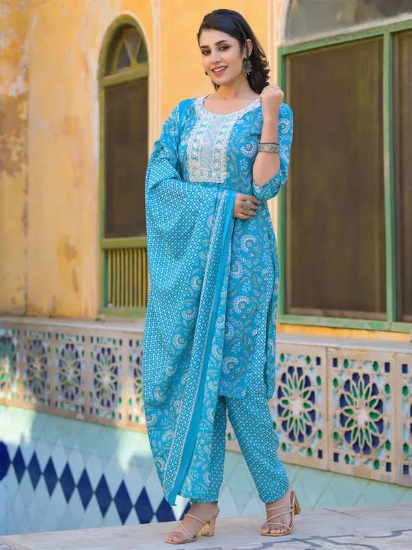 Aqua cotton printed kurti set for women
