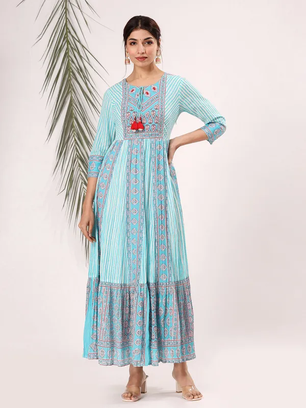 Aqua cotton printed long kurti