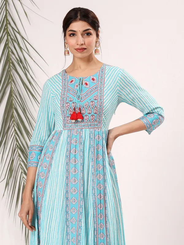 Aqua cotton printed long kurti