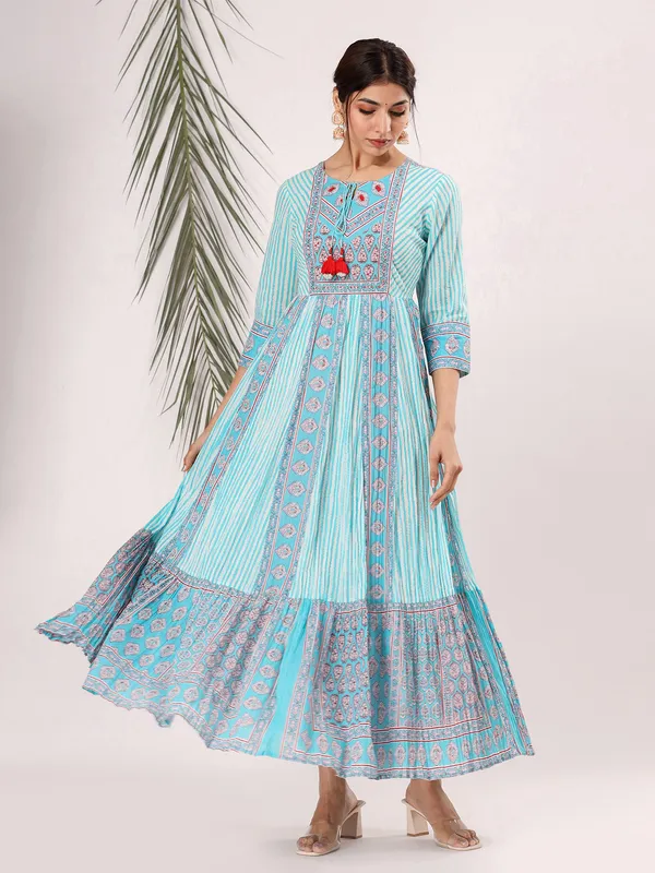 Aqua cotton printed long kurti