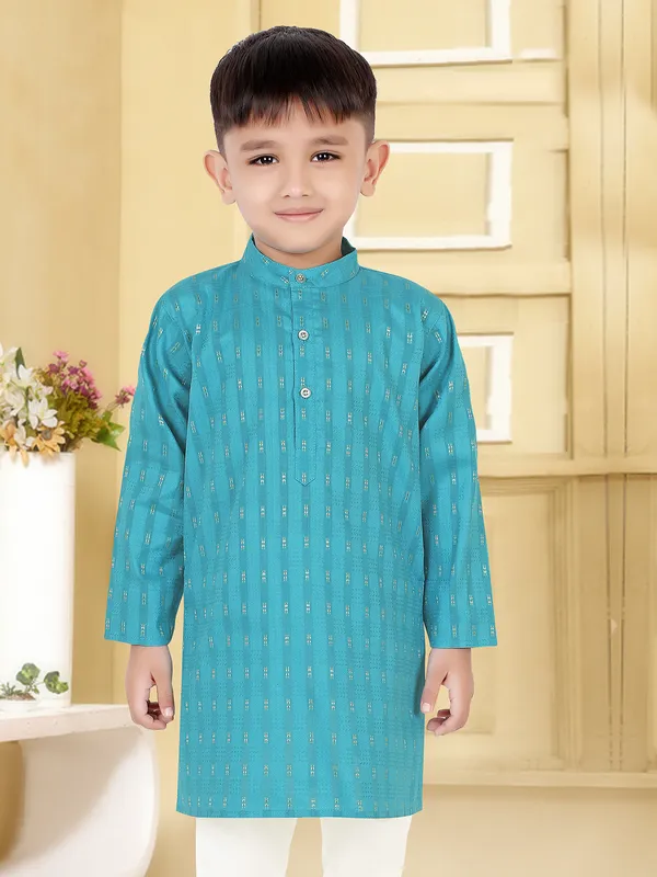 Aqua cotton silk printed festive kurta suit