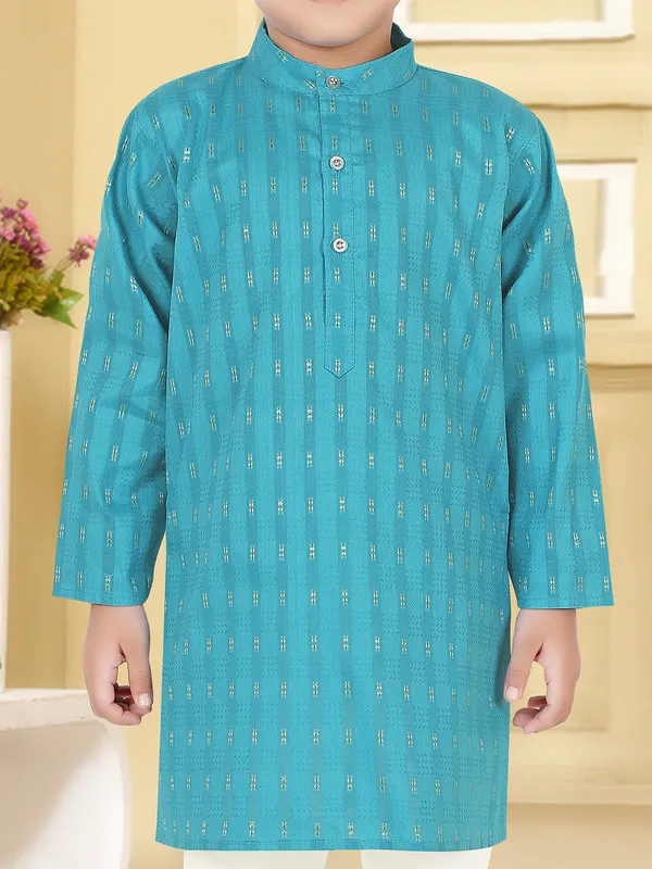 Aqua cotton silk printed festive kurta suit