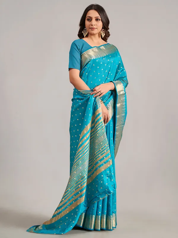 Aqua cotton silk saree with zari work