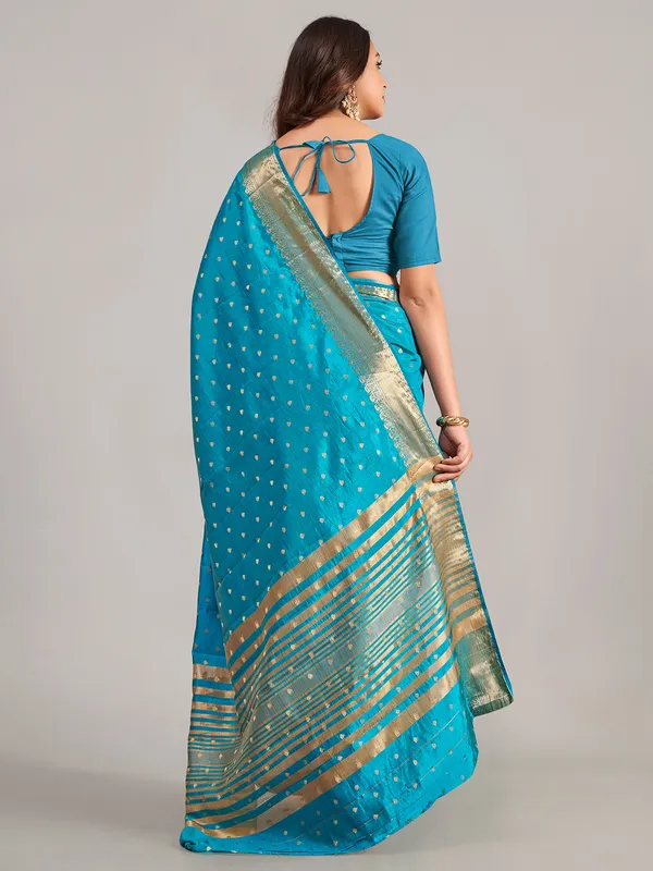 Aqua cotton silk saree with zari work
