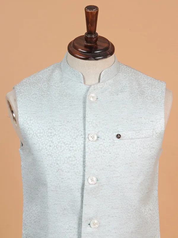 Aqua cotton silk waistcoat for men