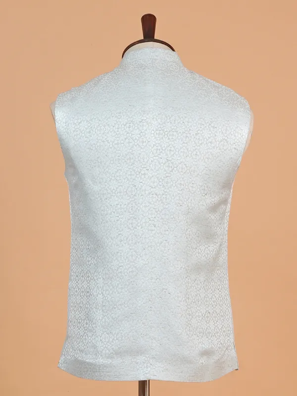 Aqua cotton silk waistcoat for men