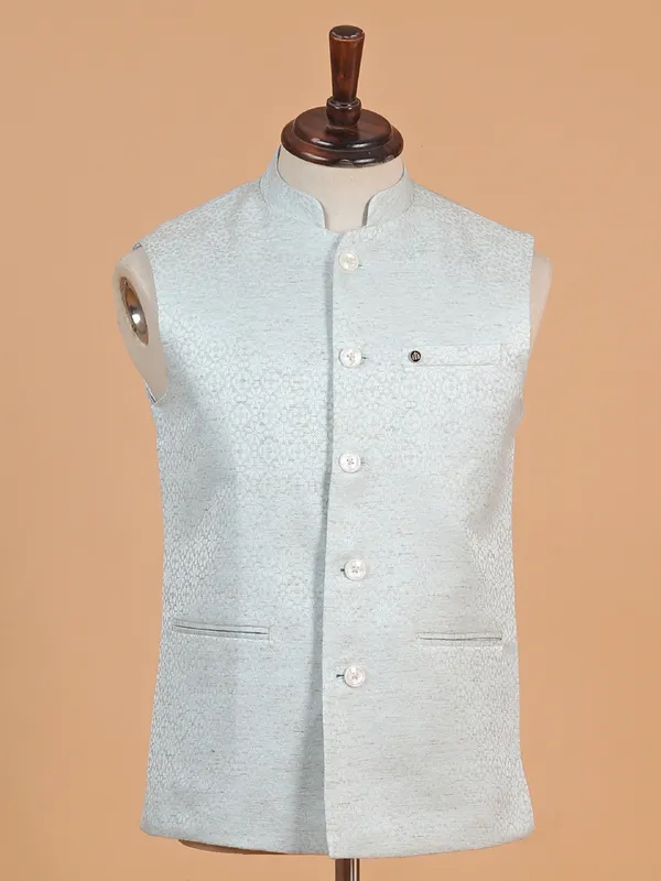 Aqua cotton silk waistcoat for men