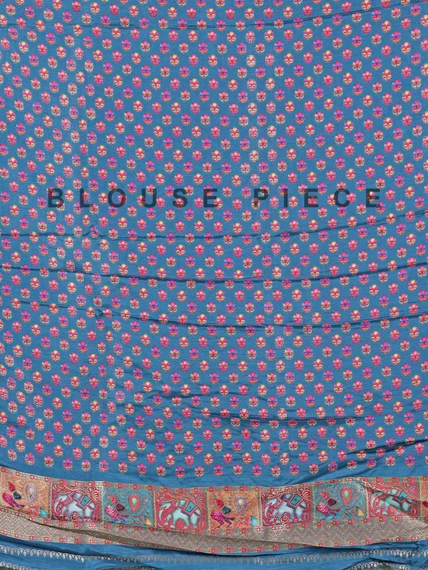 Aqua dola silk saree with colorful motifs
