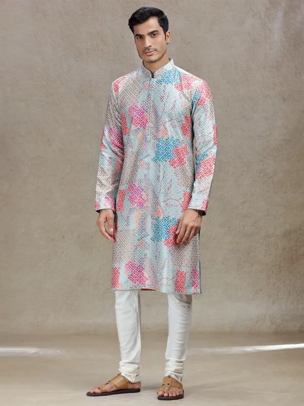 Aqua effortless elegance tussar silk printed kurta suit