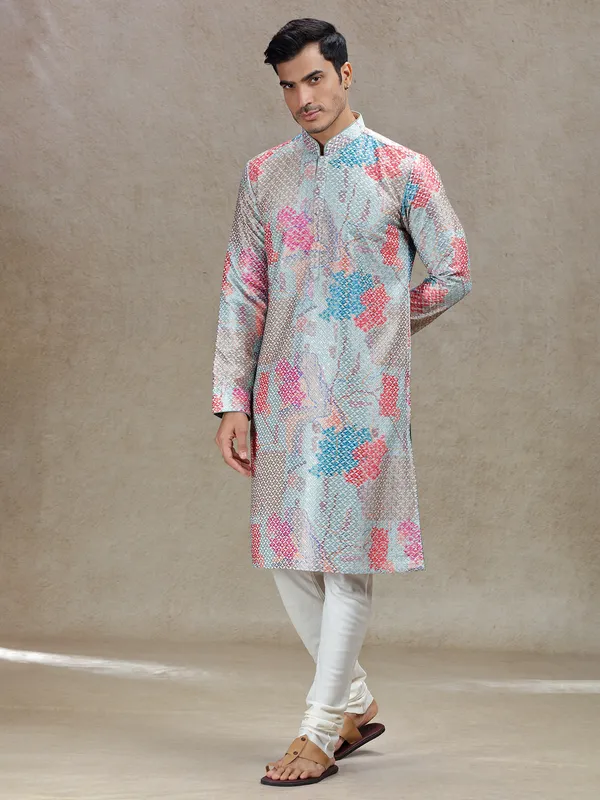 Aqua effortless elegance tussar silk printed kurta suit