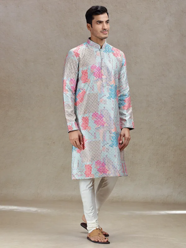 Aqua effortless elegance tussar silk printed kurta suit