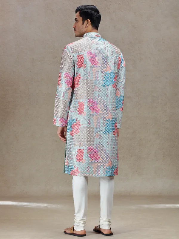 Aqua effortless elegance tussar silk printed kurta suit