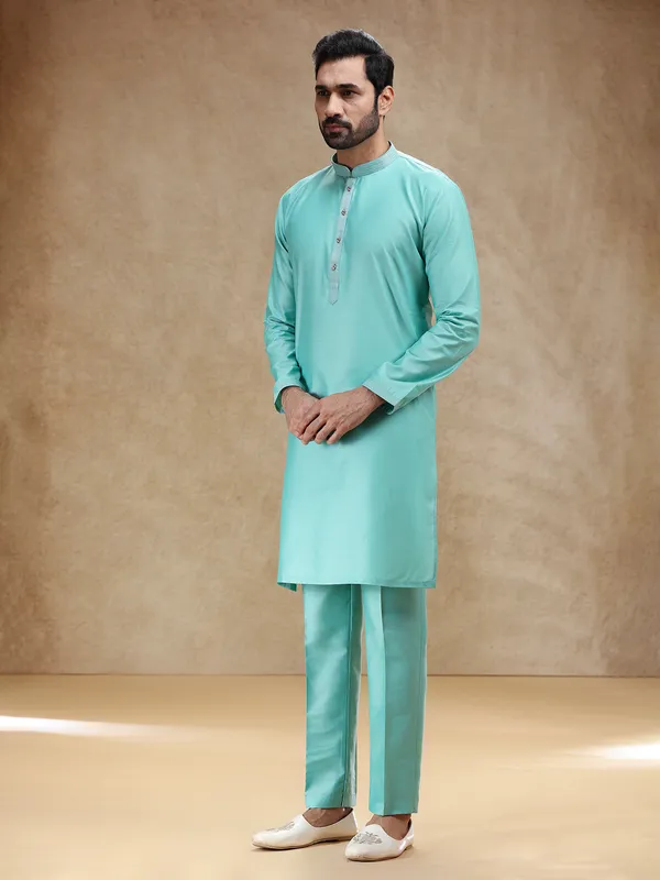 Aqua festive wear cotton silk kurta pajama