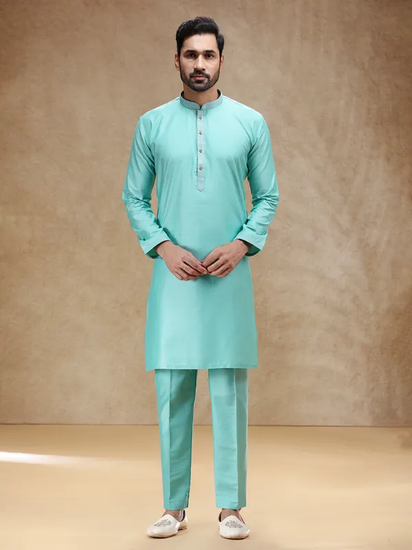 Aqua festive wear cotton silk kurta pajama