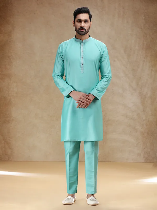 Aqua festive wear cotton silk kurta pajama
