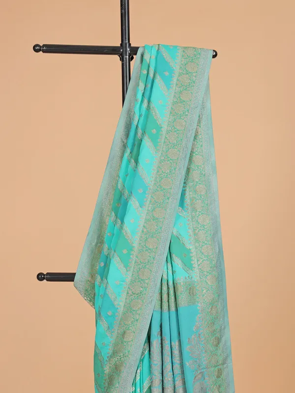 Aqua festive wear silk saree