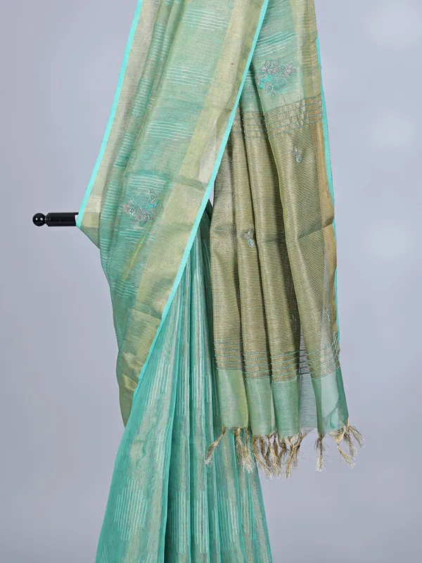 Aqua festive wear tissue silk saree with sequins detailing