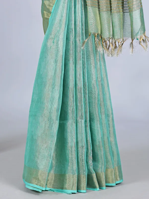 Aqua festive wear tissue silk saree with sequins detailing