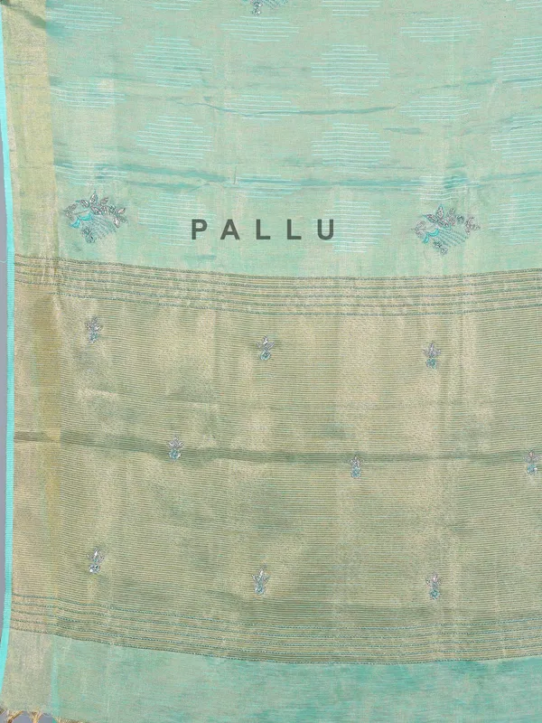 Aqua festive wear tissue silk saree with sequins detailing